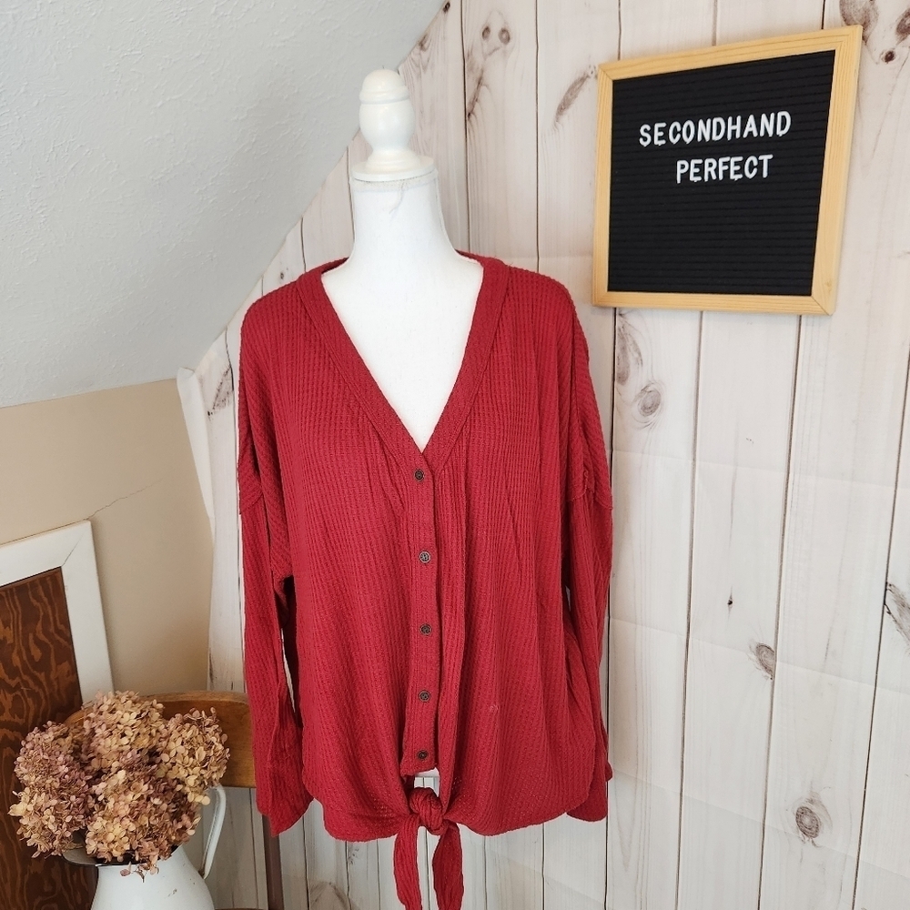 Knox Rose Red Button Down Boho Top